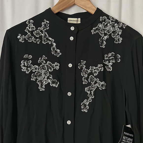 By Malene Birger NWT Black Sequins Long Sleeve Shirt Top **Sz 40/US Sz 10**🌺🌺 - Picture 3 of 6